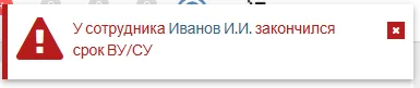 У сотрудника Иванов И.И. закончился срок ВУ/СУ